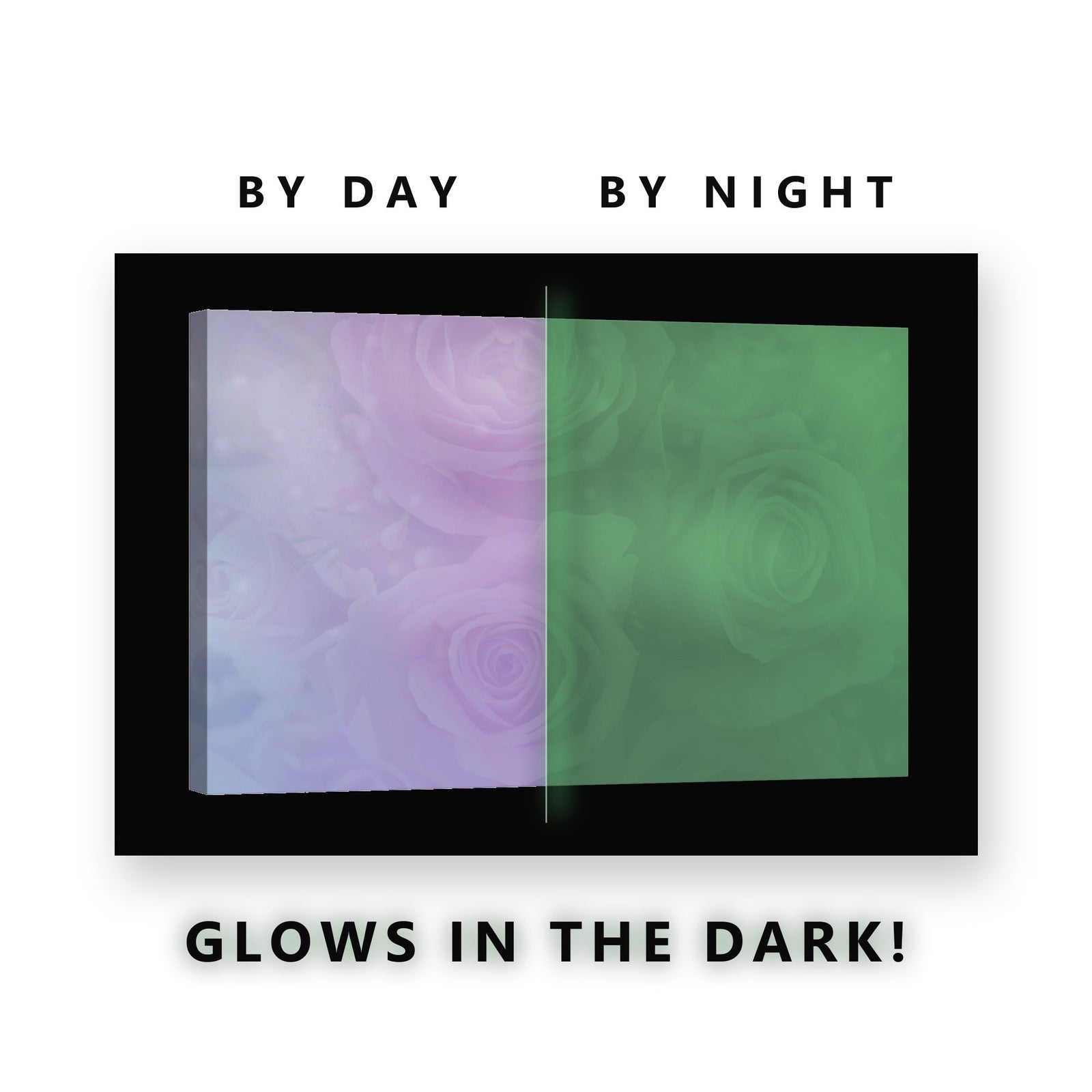 Dreamy Pastel Roses Glow in the Dark Canvas Wall Art for Bedroom, glowing at night