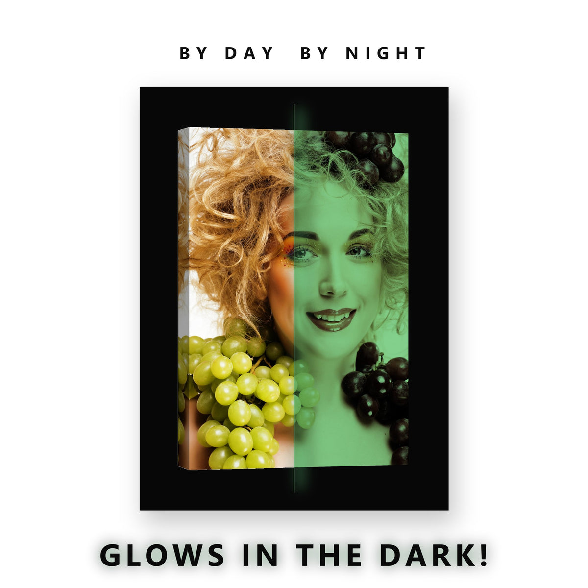Portrait With Grapes and Color Glow in the Dark Canvas Wall Art Kitchen, glowing at night