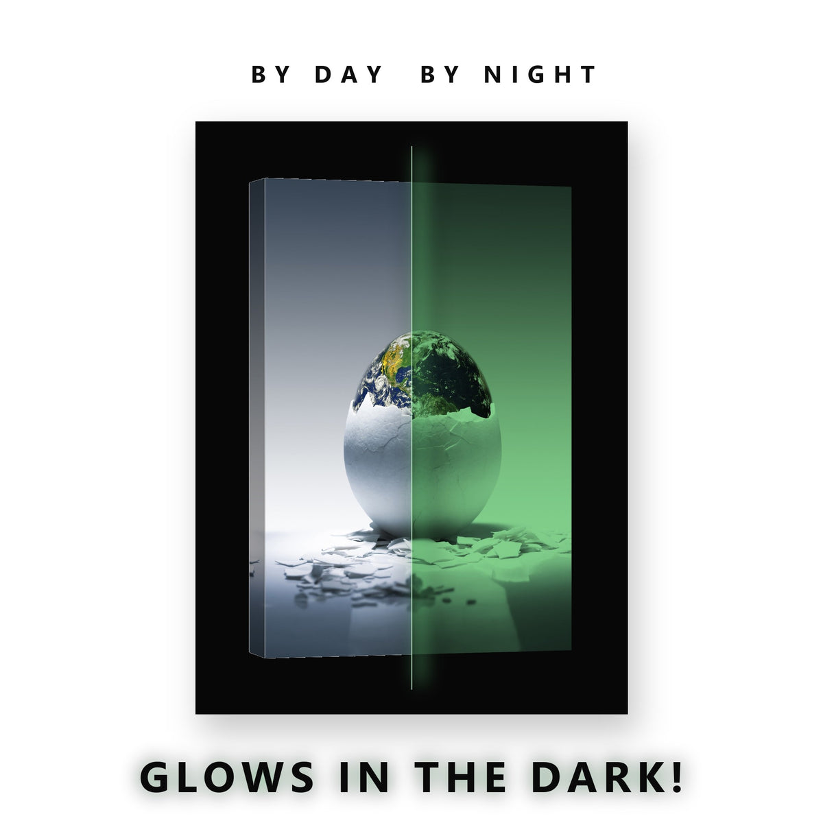 Earth Hatching From an Egg Glow in the Dark Canvas Wall Art Home Office, glowing at night