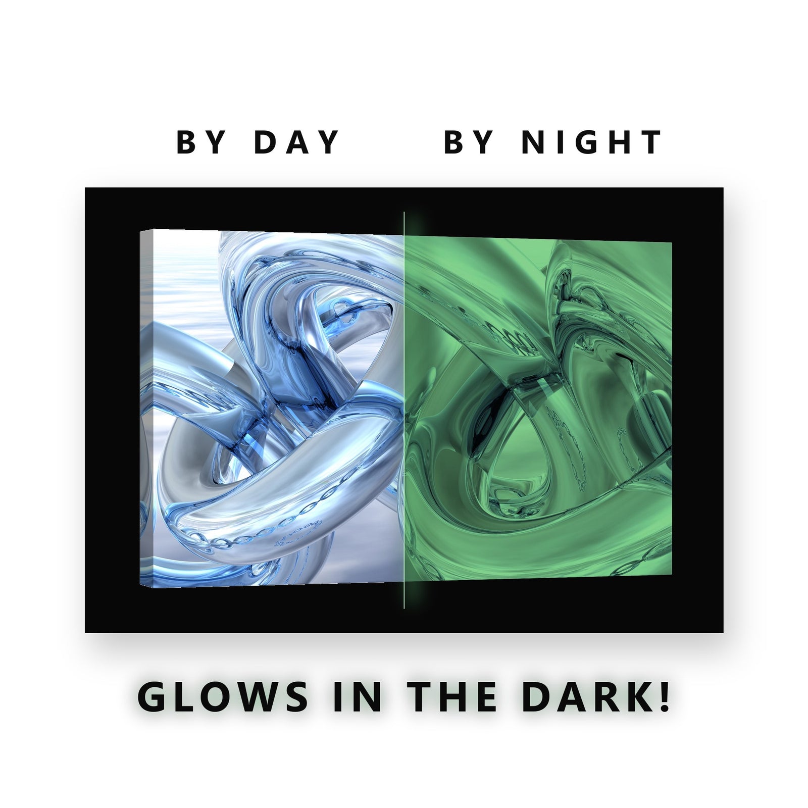 Blue Glass Knot Abstract Glow in the Dark Canvas Wall Art Home Office, glowing at night