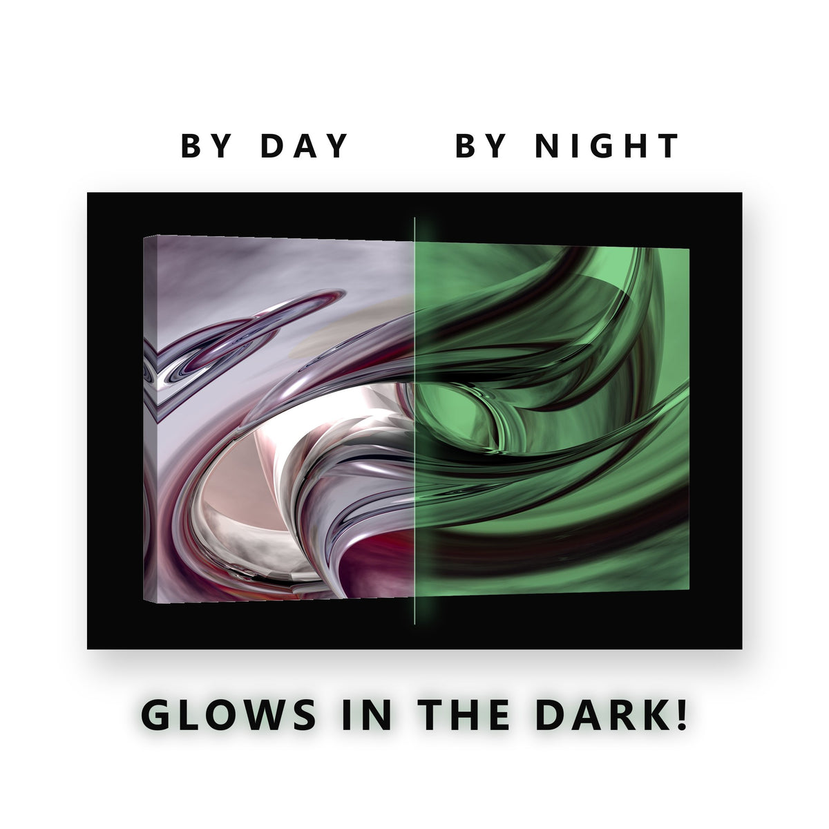 Burgundy Flowing Abstract Glow in the Dark Canvas Wall Art Living Room, glowing at night