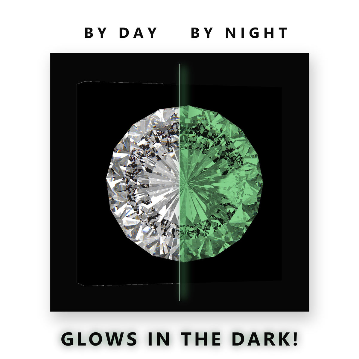 Brilliant Cut Diamond on Black Glow in the Dark Canvas Wall Art Bedroom, glowing at night