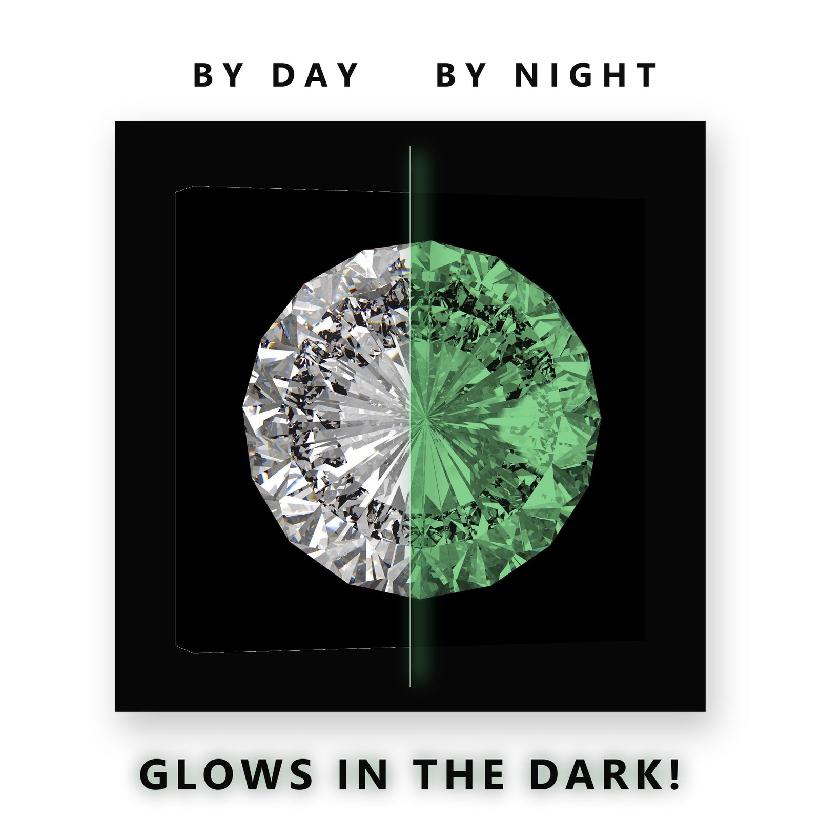 Brilliant Cut Diamond on Black Glow in the Dark Canvas Wall Art Bedroom, glowing at night
