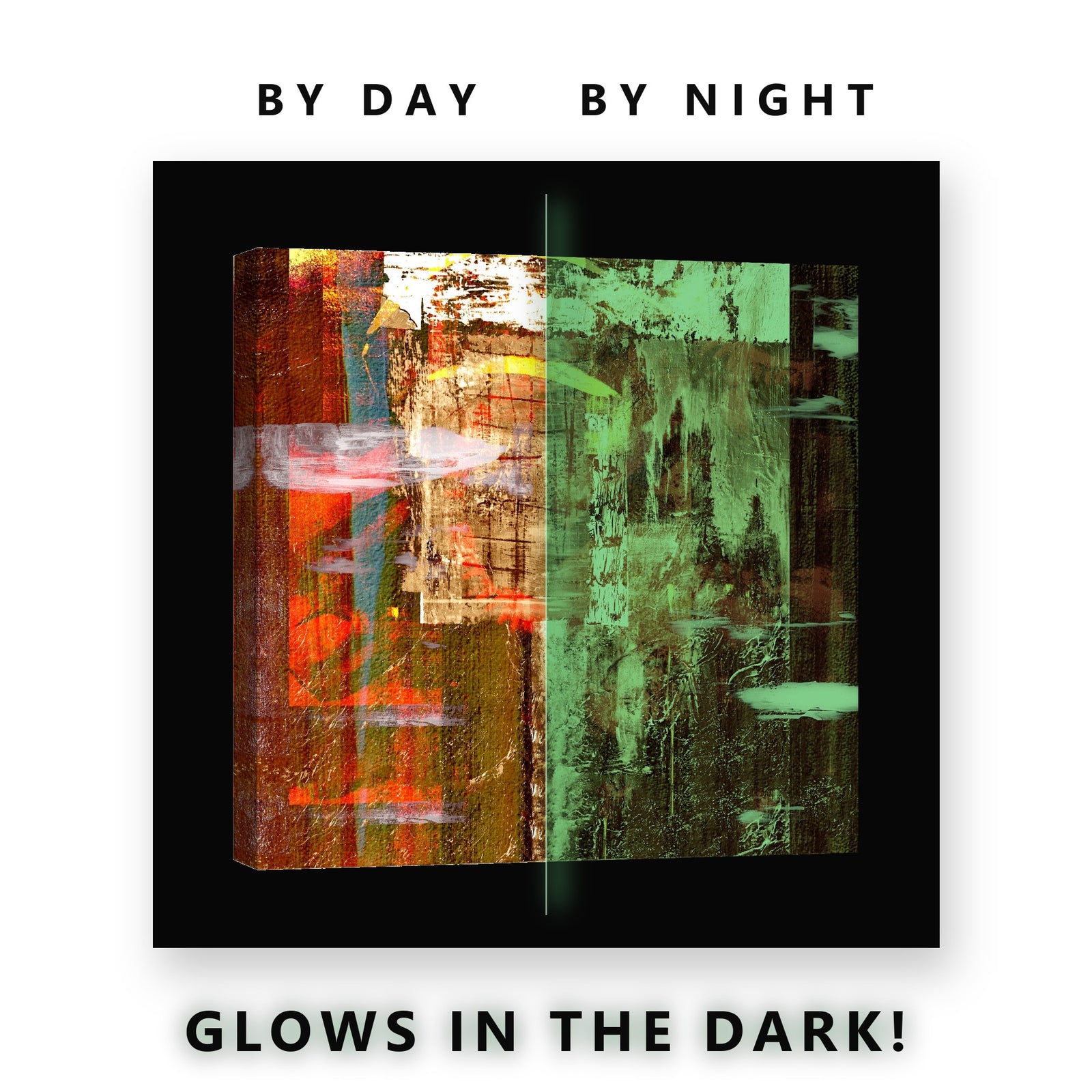 Rust and Red Abstract Painting Glow in the Dark Canvas Wall Art Office, glowing at night