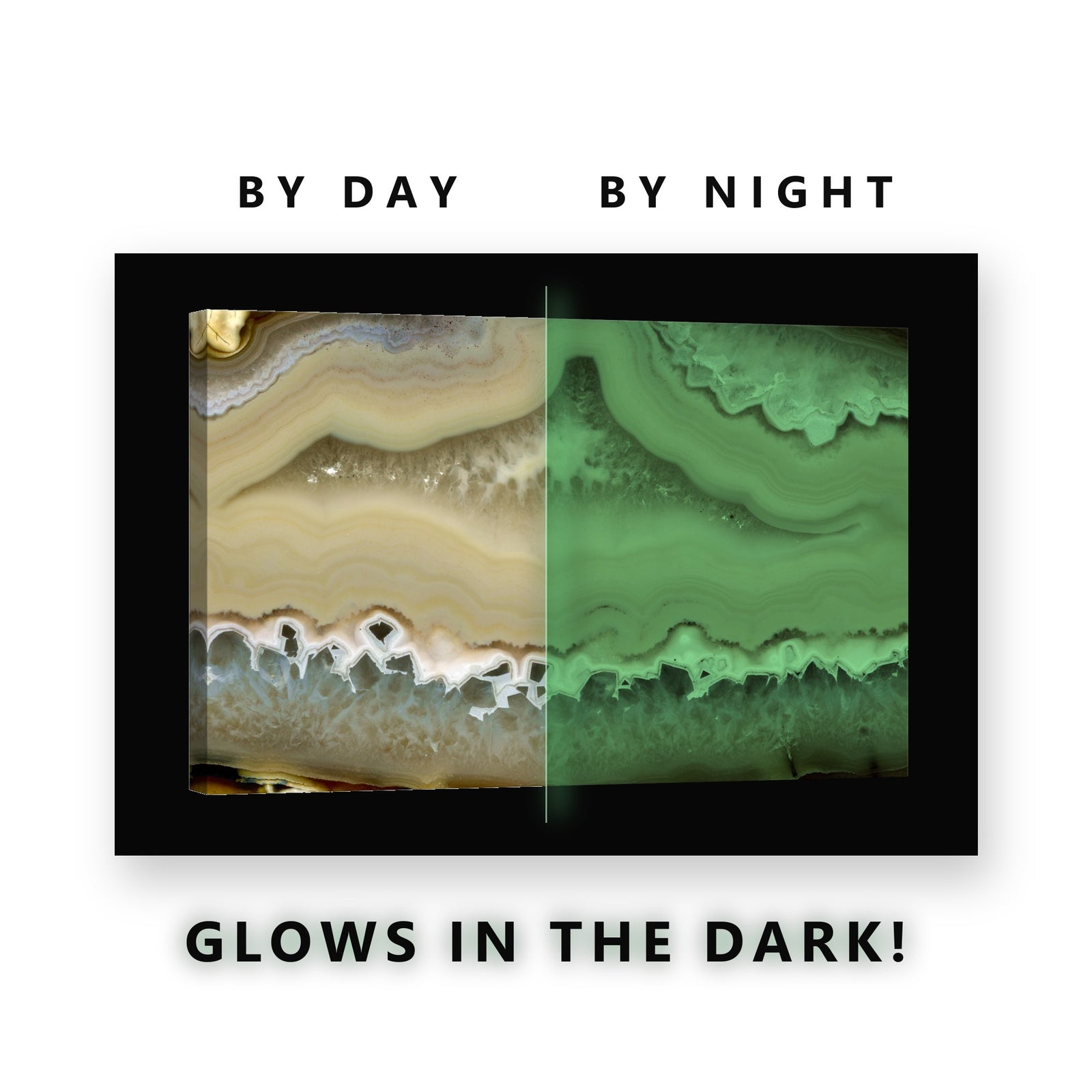 Banded Agate Slice Glow in the Dark Canvas Wall Art for Living Room, glowing at night