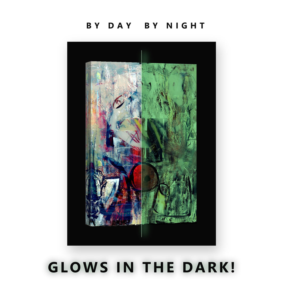 Red Circle Abstract Painting Glow in the Dark Canvas Wall Art Office, glowing at night