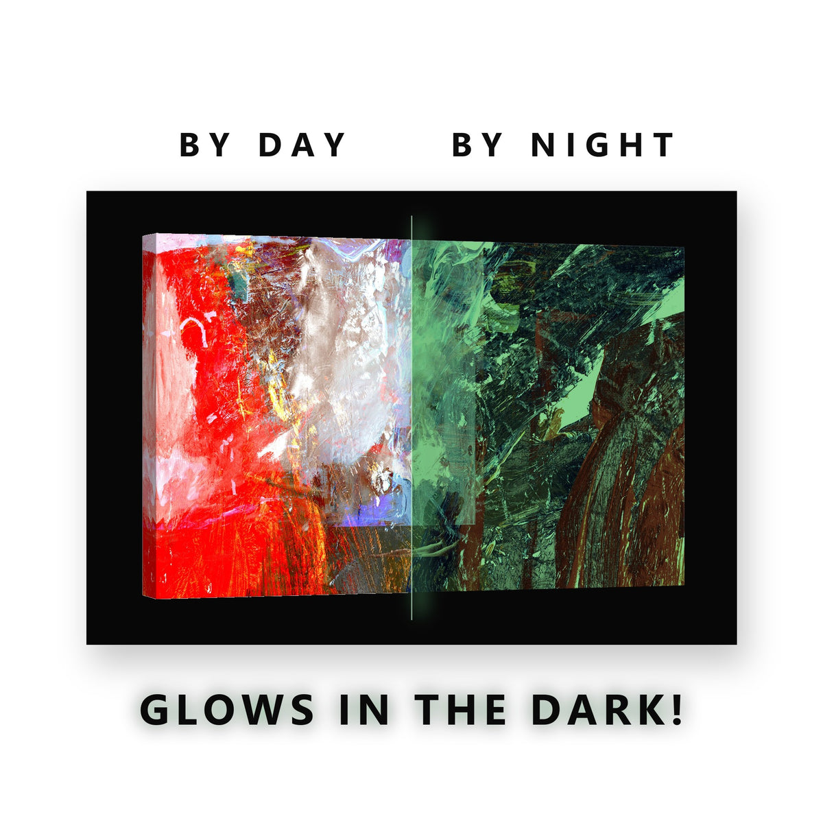 Red White and Blue Abstract Glow in the Dark Canvas Wall Art Man Cave, glowing at night