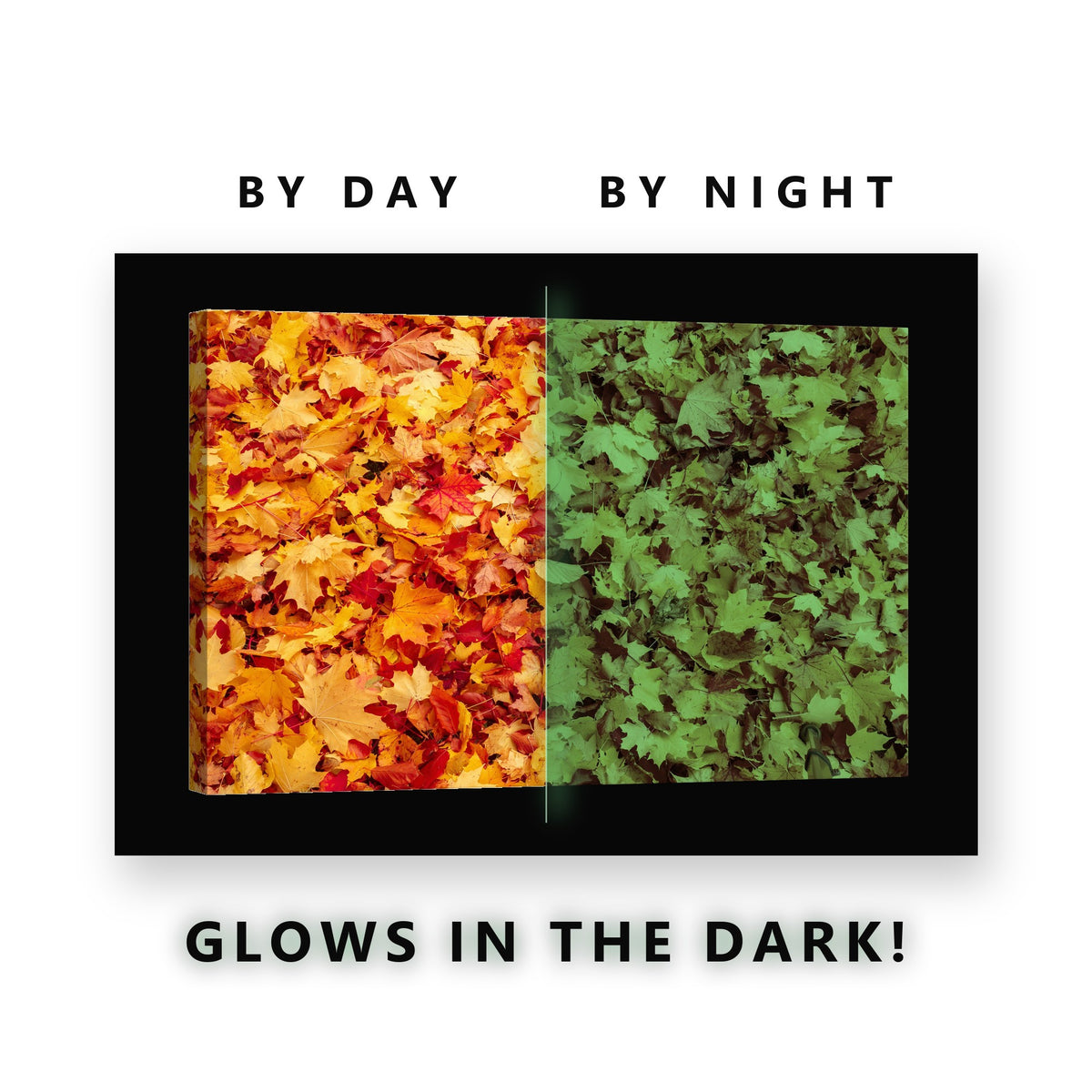 Autumn Maple Leaf Carpet Glow in the Dark Canvas Wall Art Living Room, glowing at night
