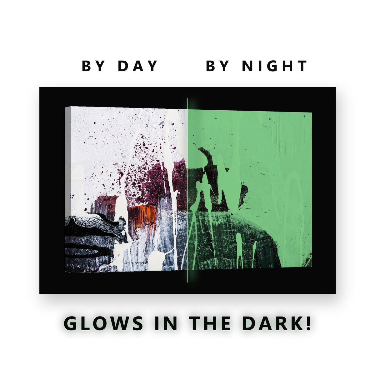 White Drip Abstract Painting Glow in the Dark Canvas Wall Art Office, glowing at night