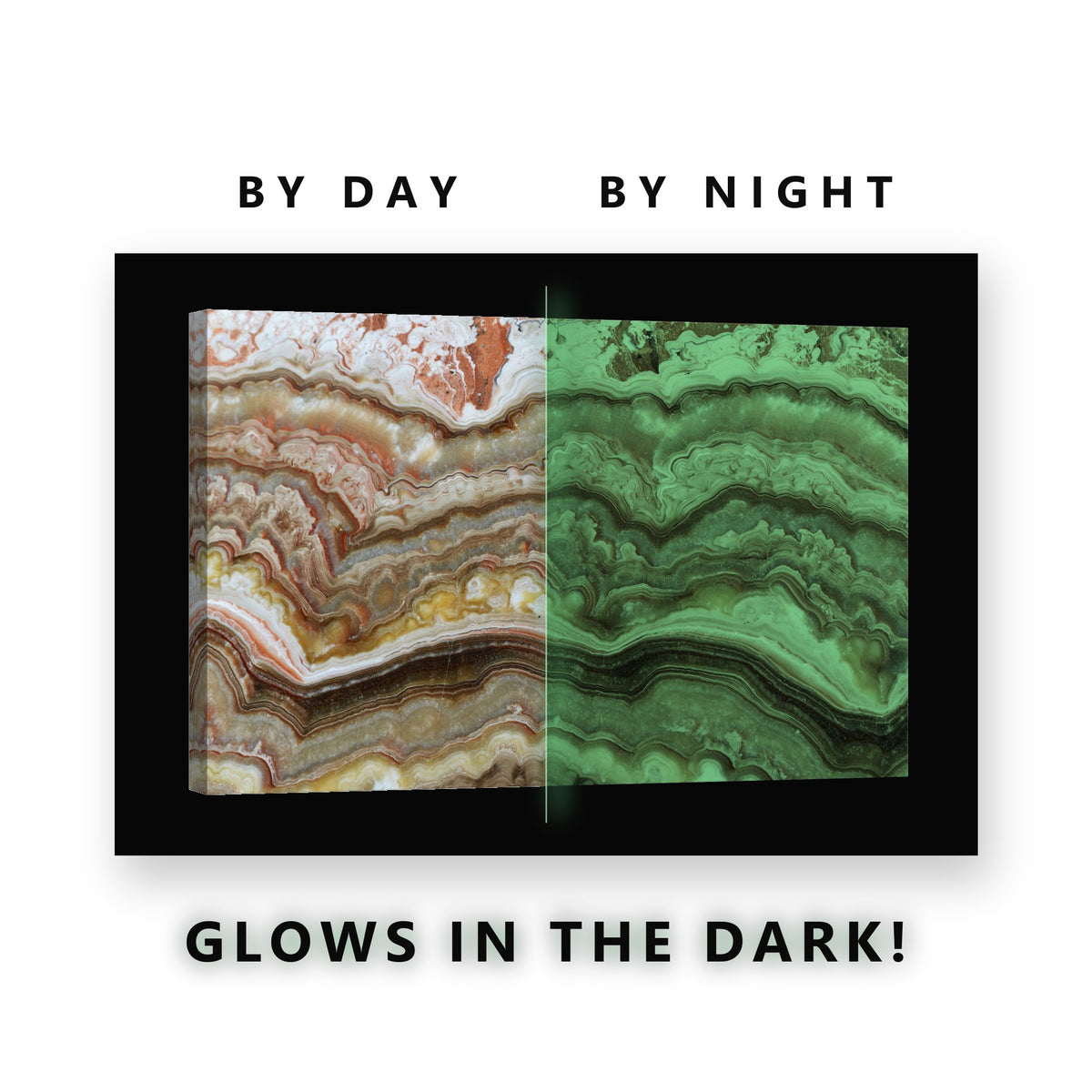 Banded Onyx Stone Pattern Glow in the Dark Canvas Wall Art Living Room, glowing at night