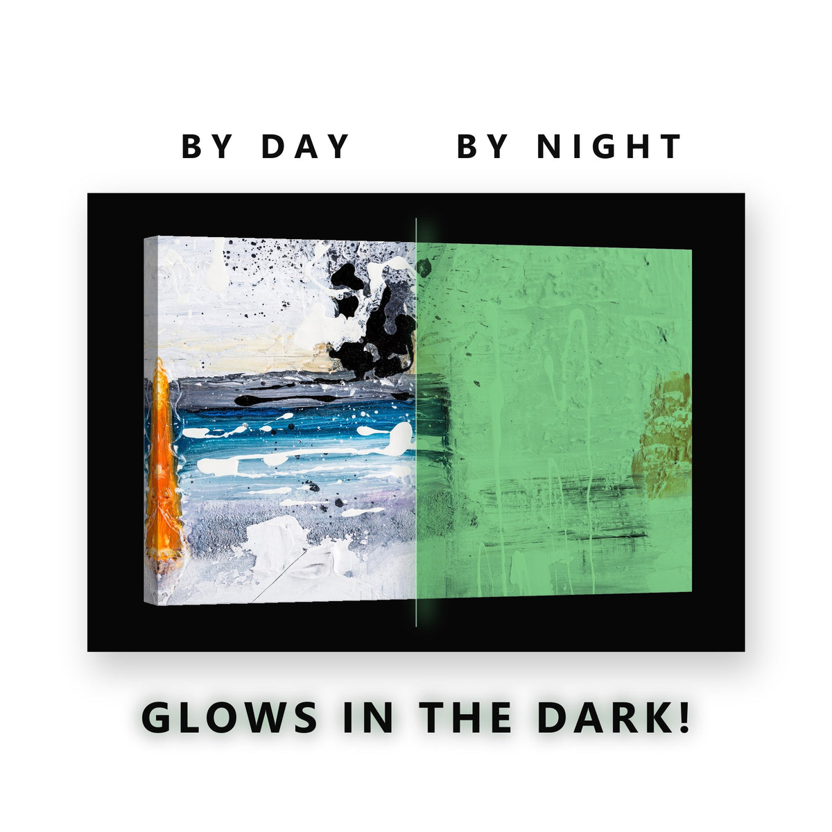 White and Blue Palette Abstract Glow in the Dark Canvas Wall Art Office, glowing at night