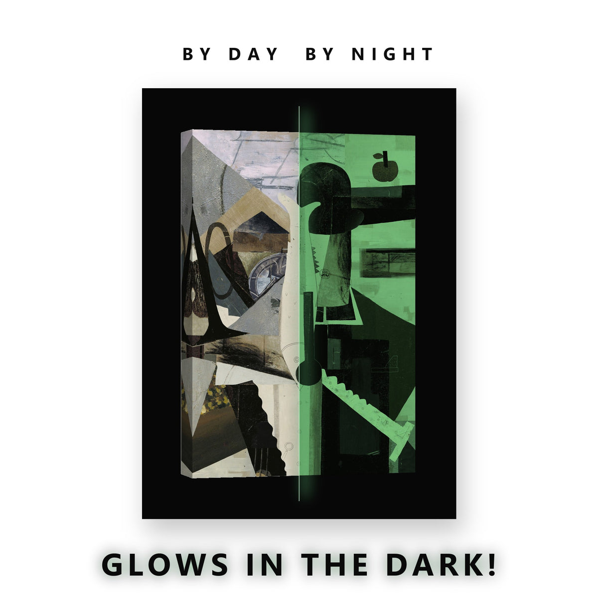 Cubist Figure Paper Collage Glow in the Dark Canvas Wall Art Home Office, glowing at night