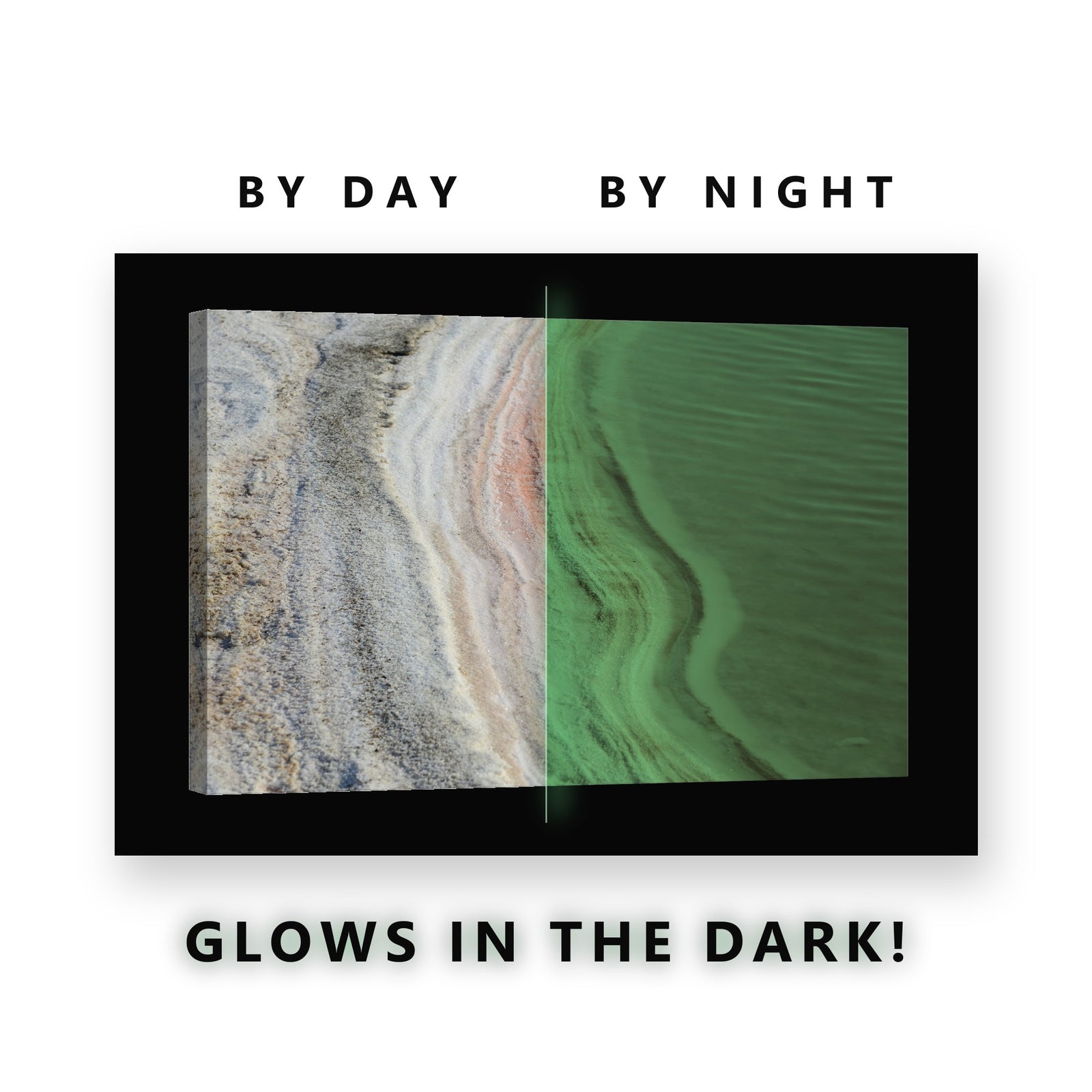 Pink Salt Lake From Above Glow in the Dark Canvas Wall Art Living Room, glowing at night