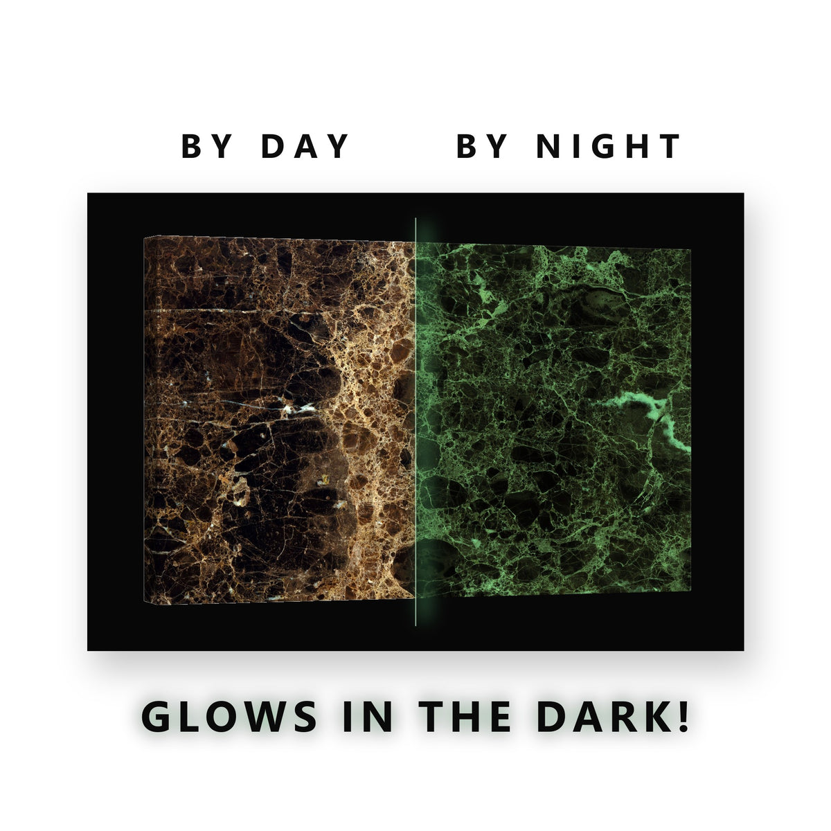 Brown Marble With Gold Veins Glow in the Dark Canvas Wall Art Bedroom, glowing at night