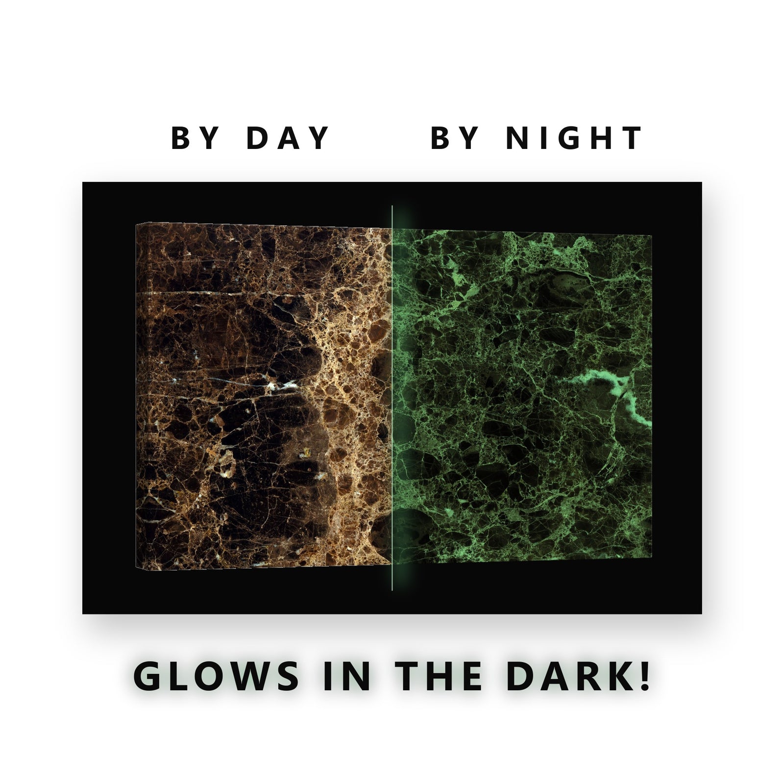 Brown Marble With Gold Veins Glow in the Dark Canvas Wall Art Bedroom, glowing at night