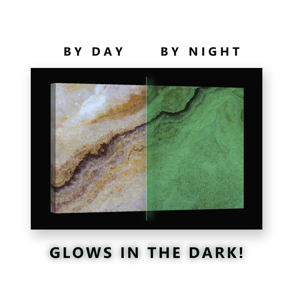 Cream and Amber Onyx Glow in the Dark Canvas Wall Art for Living Room, glowing at night