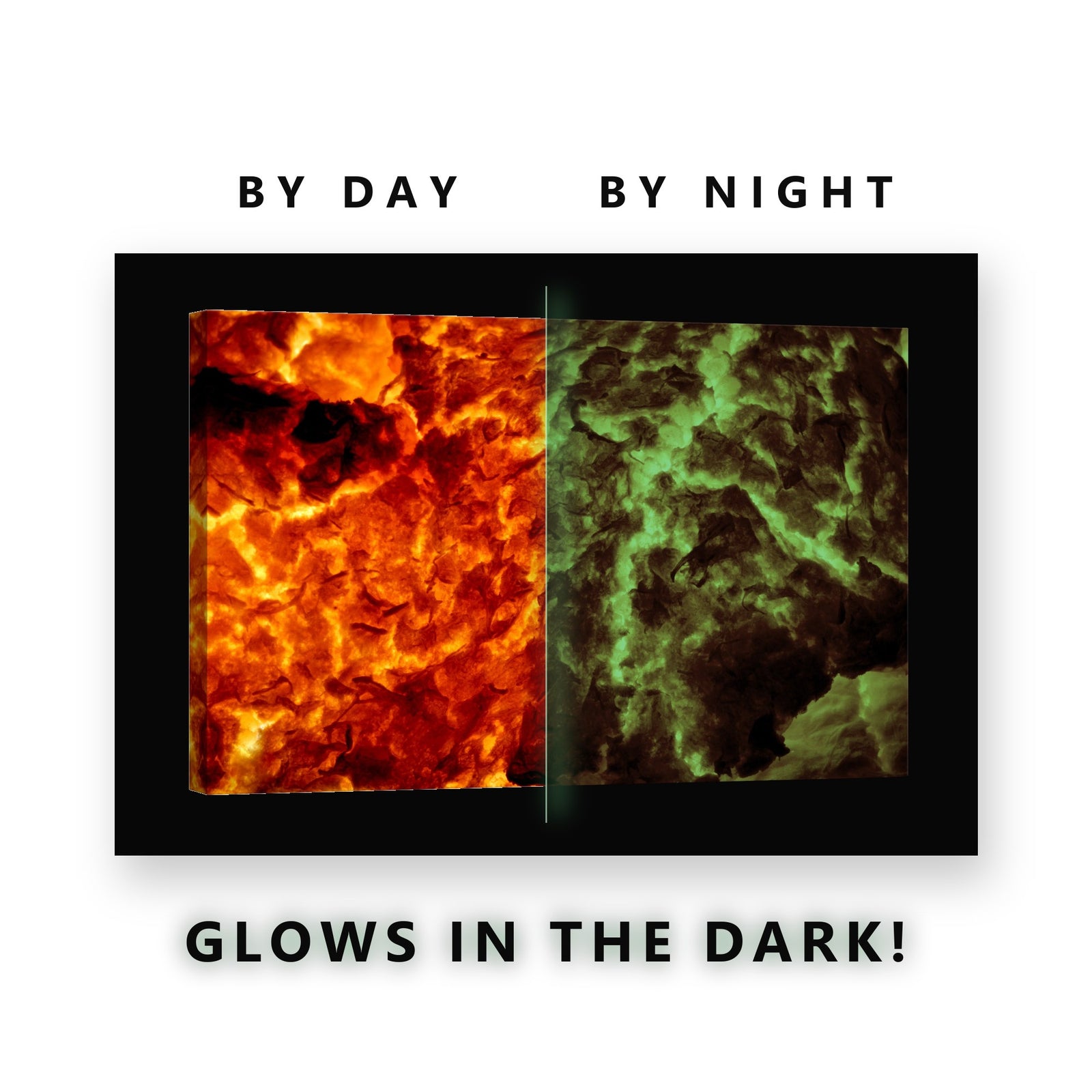 Molten Lava Texture Glow in the Dark Canvas Wall Art for Man Cave, glowing at night