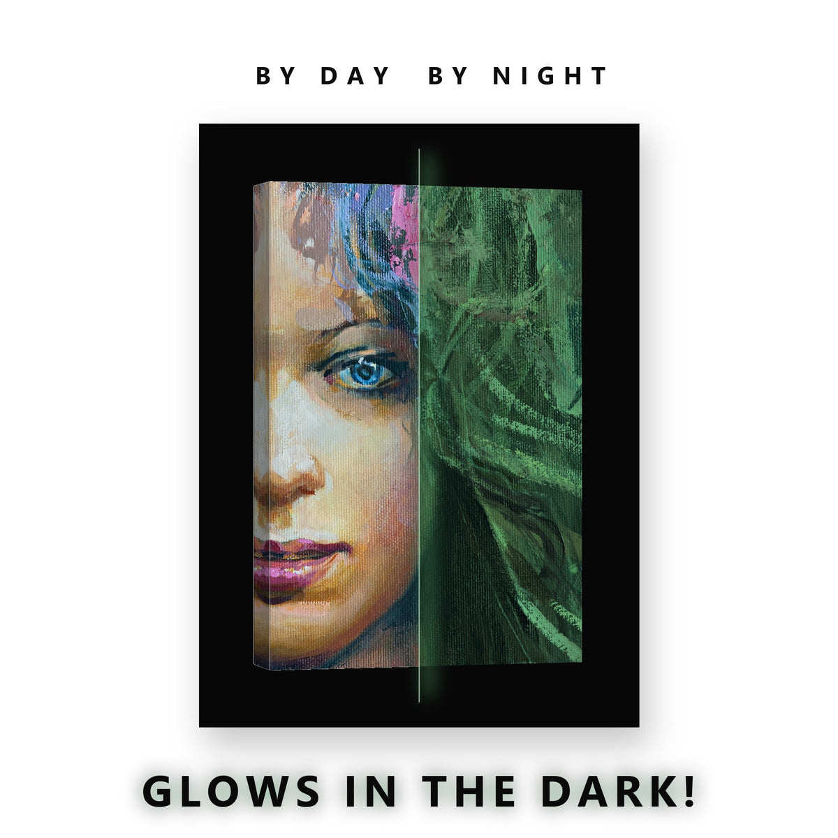 Painted Woman With Bright Hair Glow in the Dark Canvas Wall Art Bedroom, glowing at night
