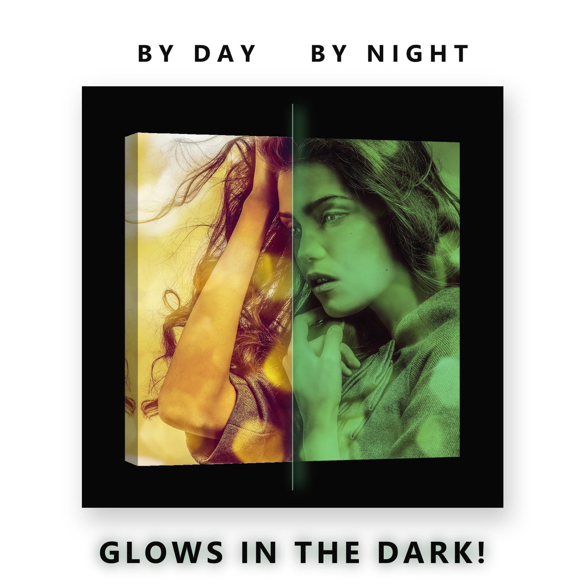 Golden Light Portrait Glow in the Dark Canvas Wall Art for Bedroom, glowing at night