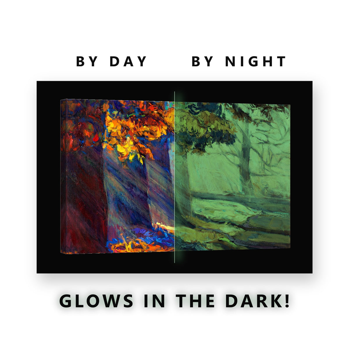 Impressionist Autumn Path Glow in the Dark Canvas Wall Art Living Room, glowing at night