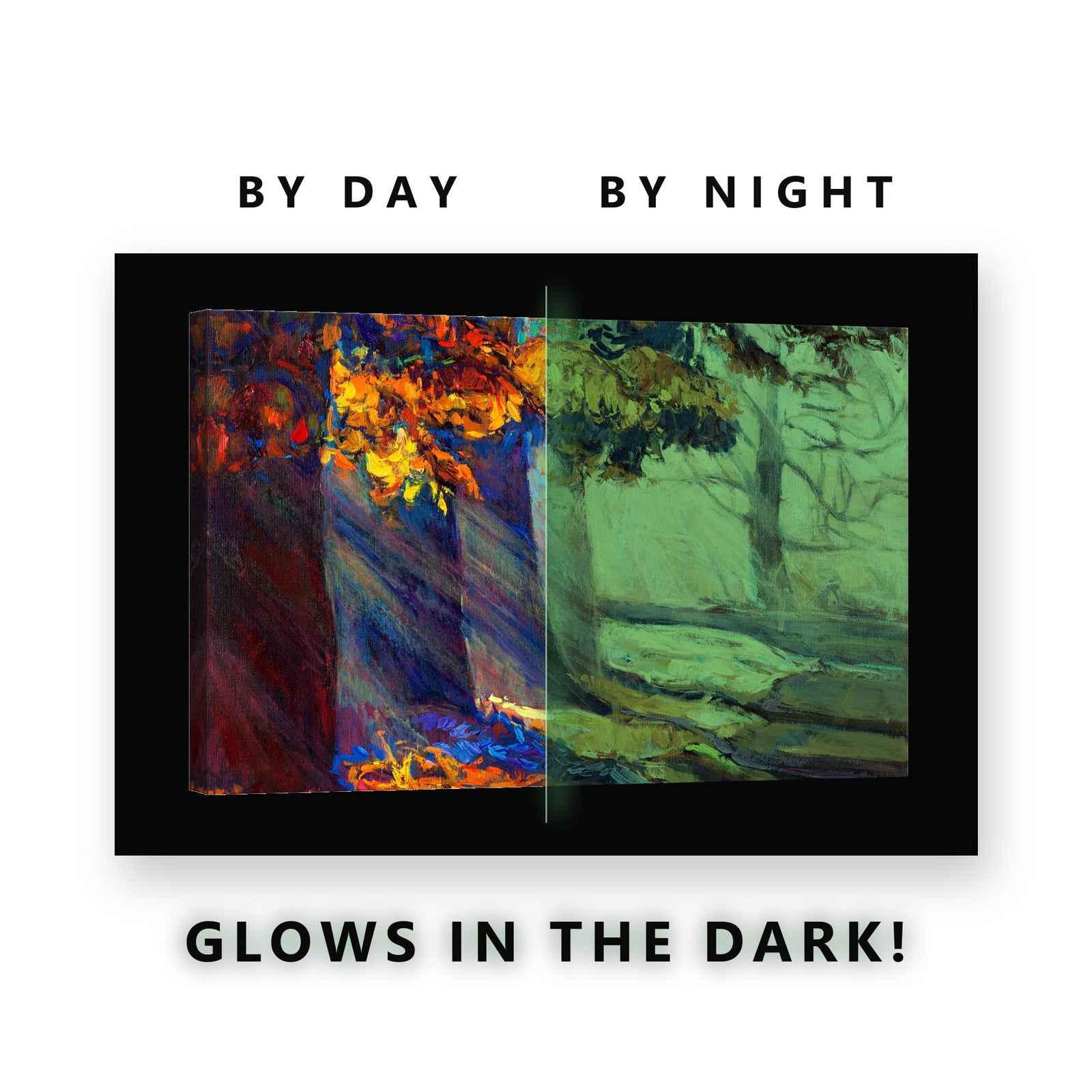 Impressionist Autumn Path Glow in the Dark Canvas Wall Art Living Room, glowing at night