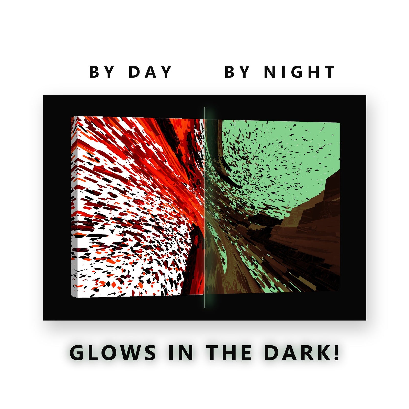 Red Explosion Digital Abstract Glow in the Dark Canvas Wall Art Office, glowing at night