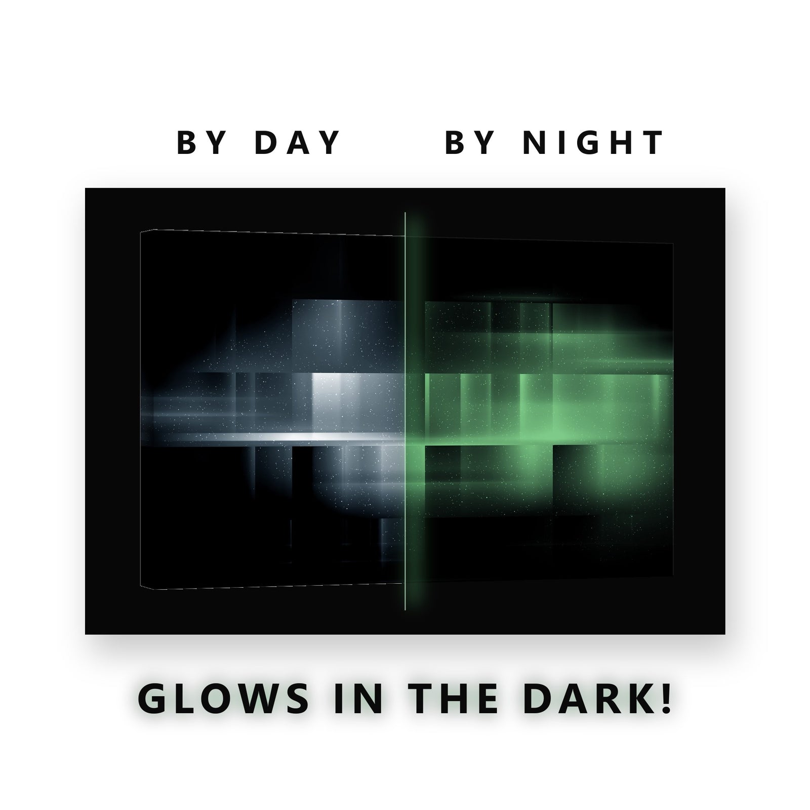 Silver Geometric Light Blocks Glow in the Dark Canvas Wall Art Office, glowing at night