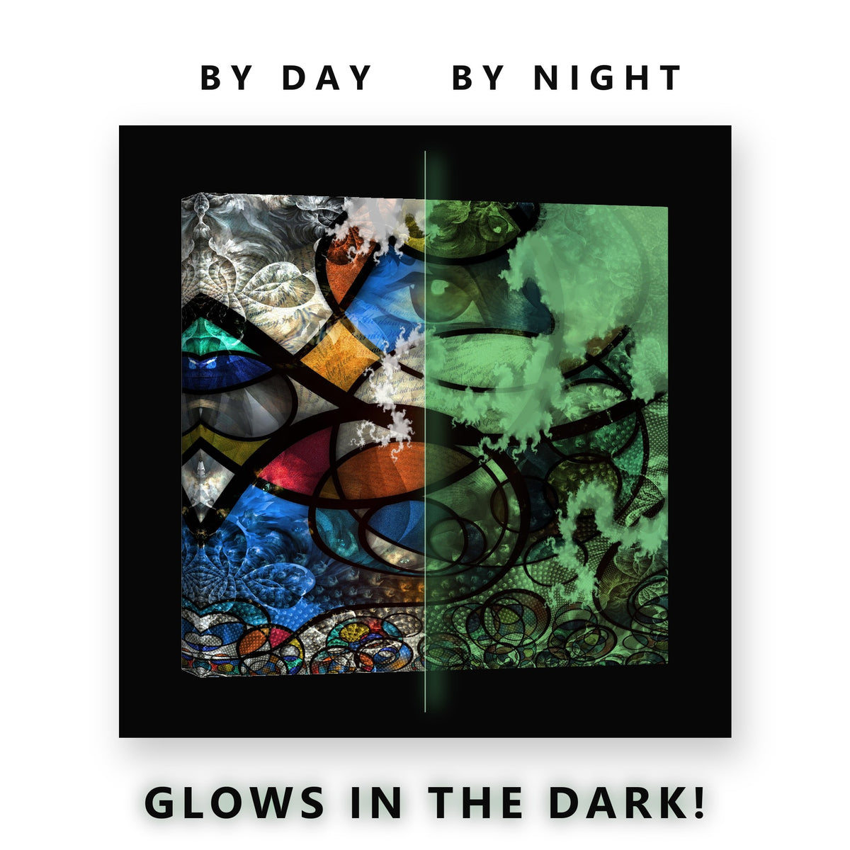 Stained Glass Eye Abstract Glow in the Dark Canvas Wall Art Home Office, glowing at night