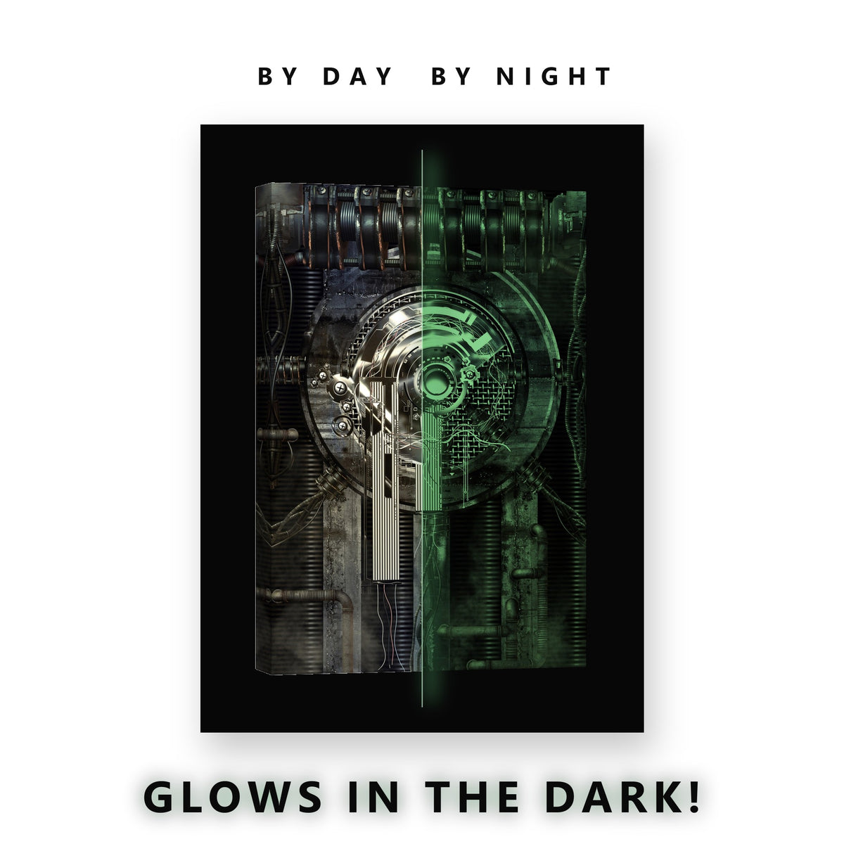 Steampunk Machine Face Glow in the Dark Canvas Wall Art for Man Cave, glowing at night