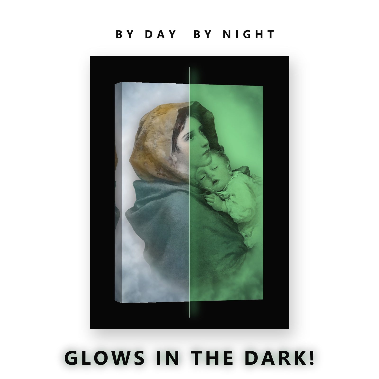 Mother and Sleeping Child Glow in the Dark Canvas Wall Art Living Room, glowing at night