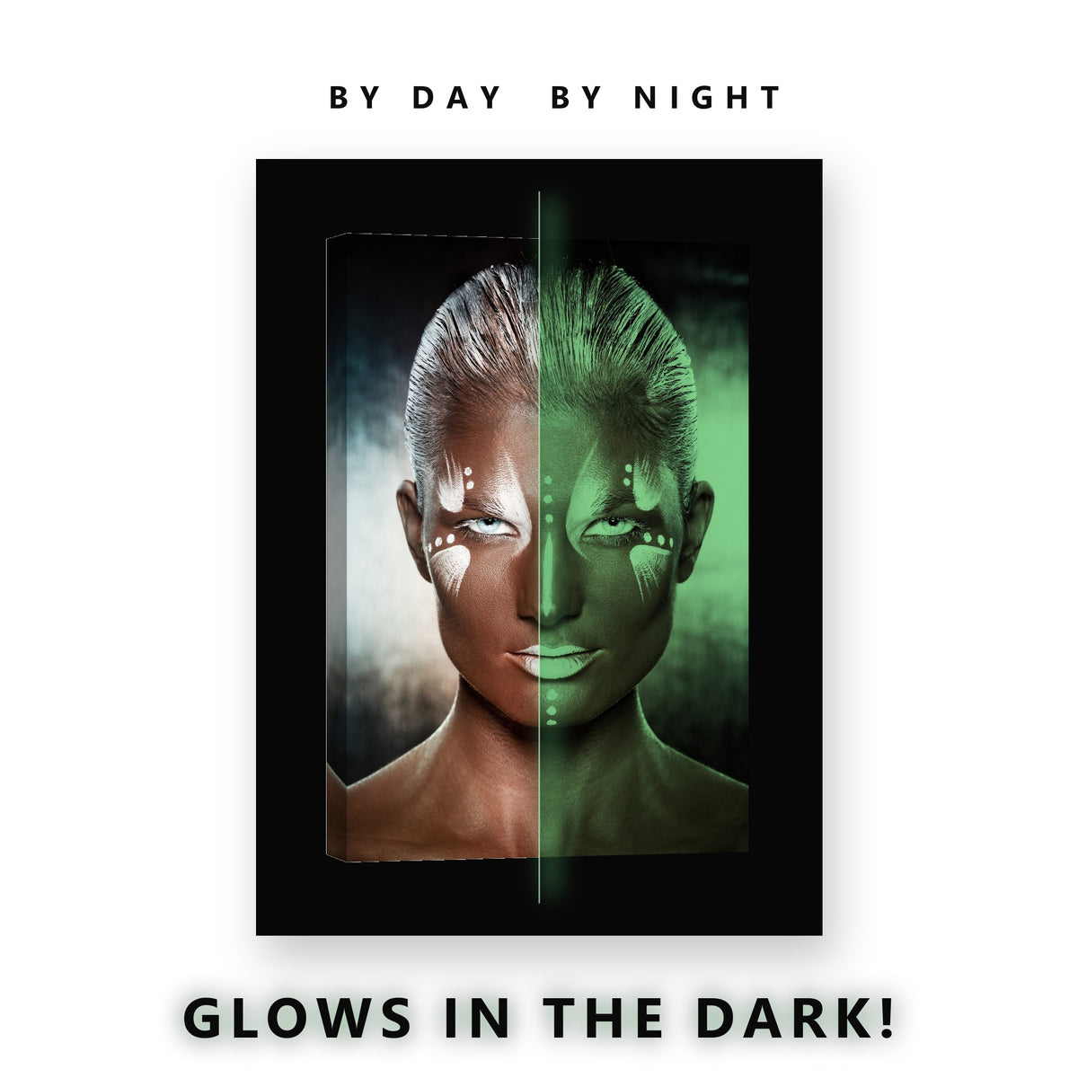 Bronze Tribal Face Paint Glow in the Dark Canvas Wall Art for Bedroom, glowing at night