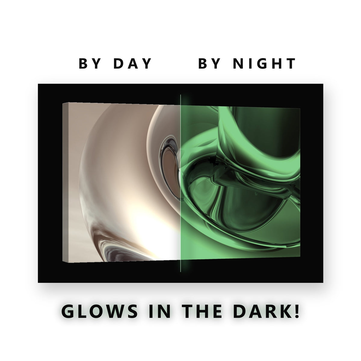 Chrome Curves Abstract Glow in the Dark Canvas Wall Art Home Office, glowing at night