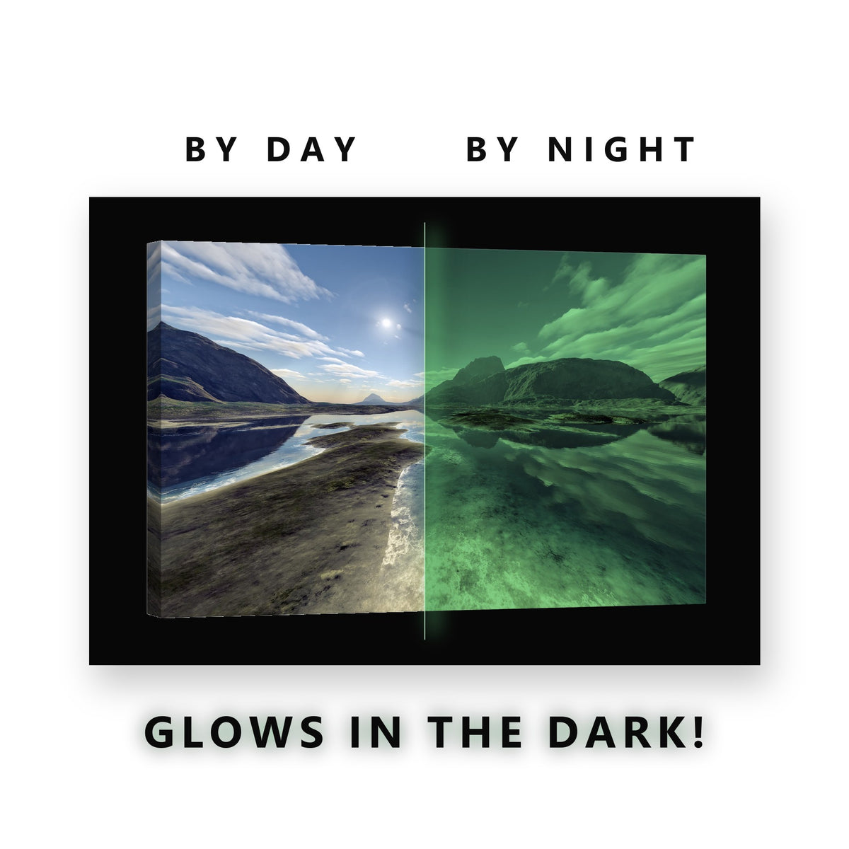 Highland Valley Lake Glow in the Dark Canvas Wall Art for Living Room, glowing at night
