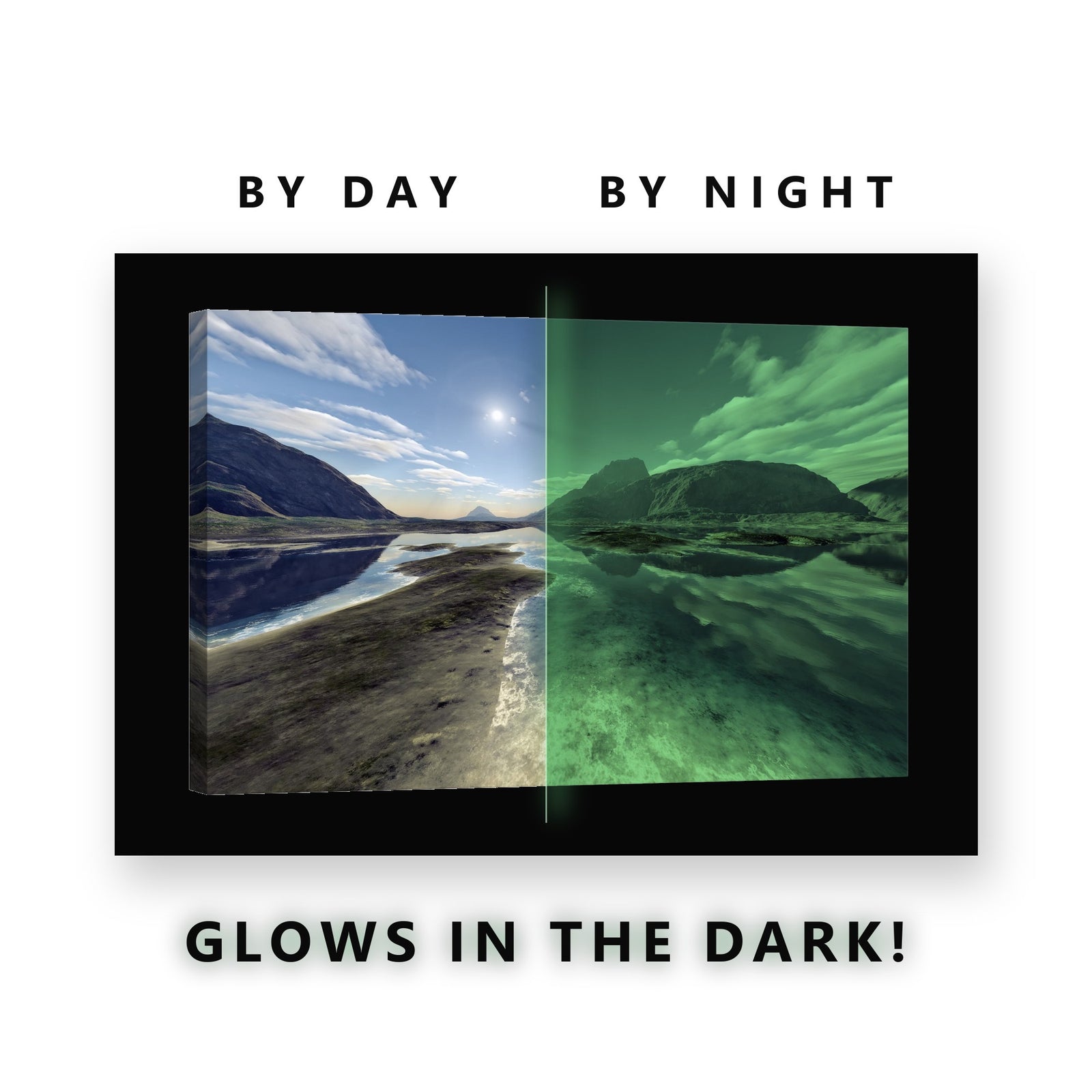 Highland Valley Lake Glow in the Dark Canvas Wall Art for Living Room, glowing at night