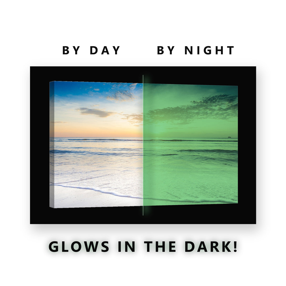 Wide Sandy Beach Sunset Glow in the Dark Canvas Wall Art for Bedroom, glowing at night