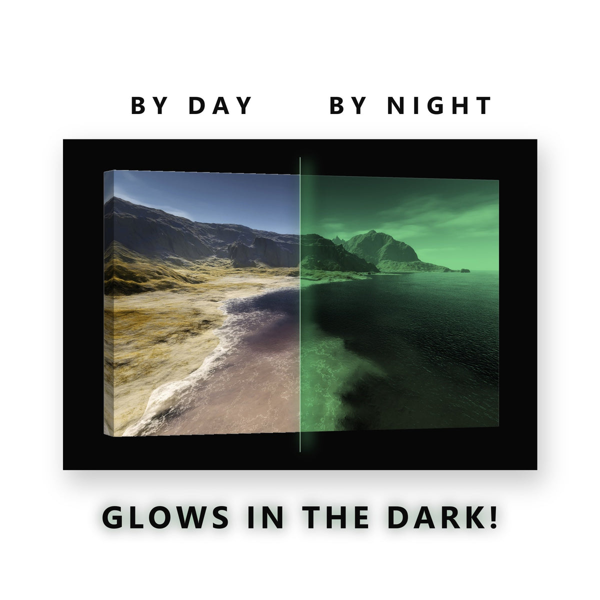 Rocky Coastline Tide Pool Glow in the Dark Canvas Wall Art for Living Room, glowing at night