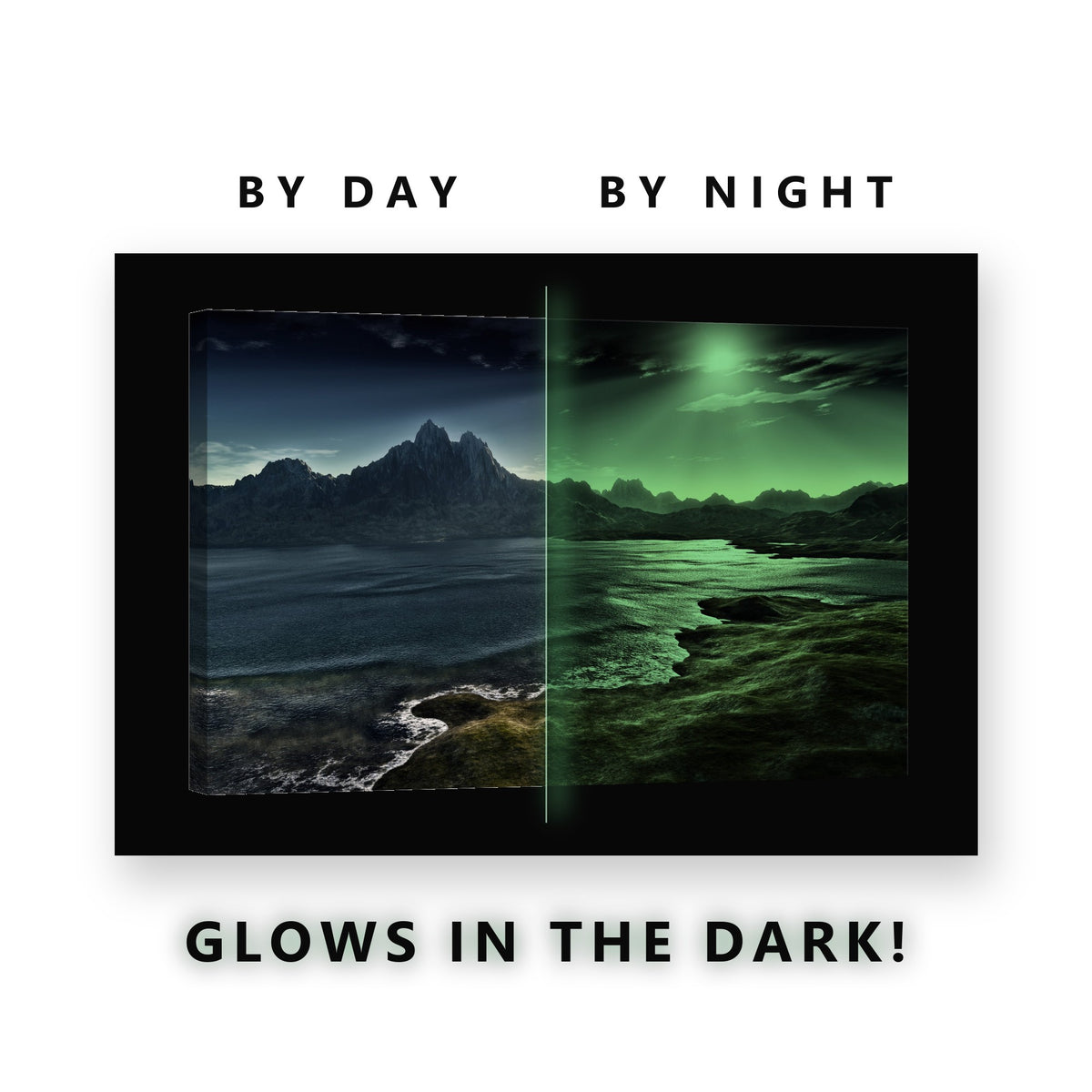 Dark Mountain Lake Dusk Glow in the Dark Canvas Wall Art for Man Cave, glowing at night