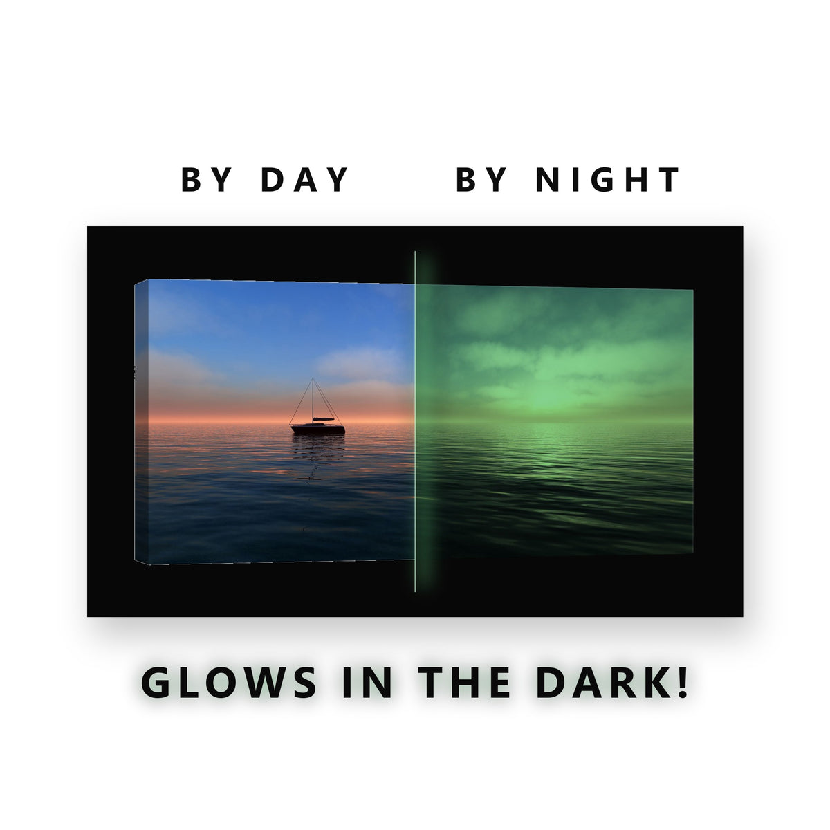 Sailboat at Sunset Glow in the Dark Canvas Wall Art for Living Room, glowing at night