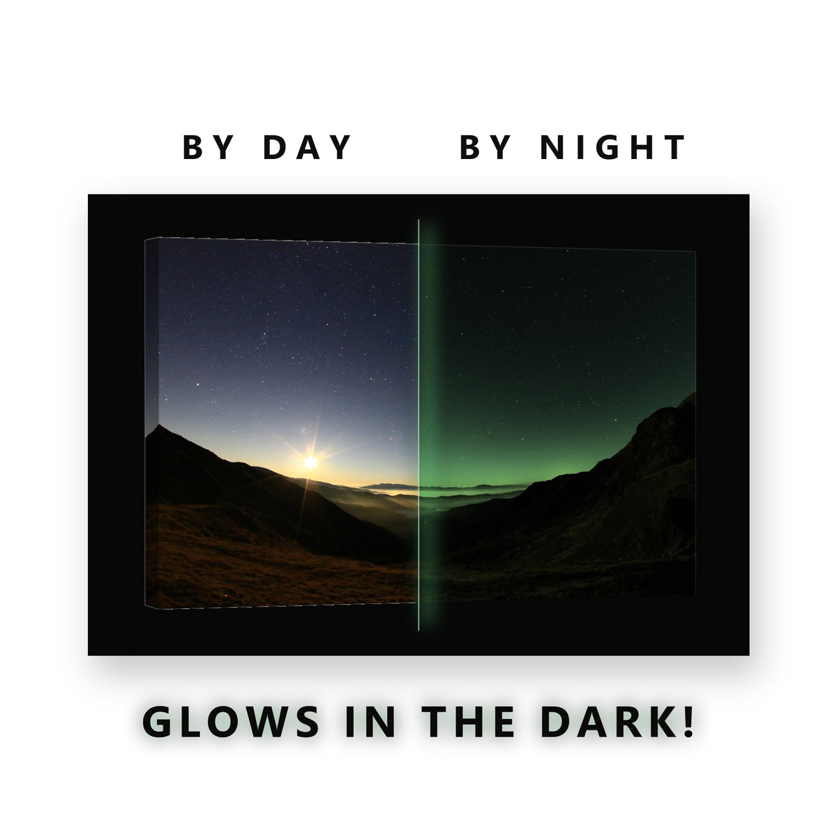 Morning Star Misty Valley Glow in the Dark Canvas Wall Art for Living Room, glowing at night