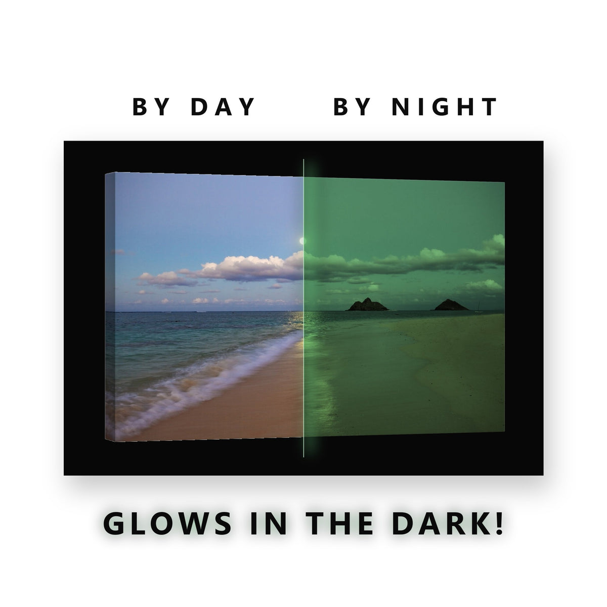 Full Moon Tropical Beach Islets Glow in the Dark Canvas Wall Art for Bedroom, glowing at night
