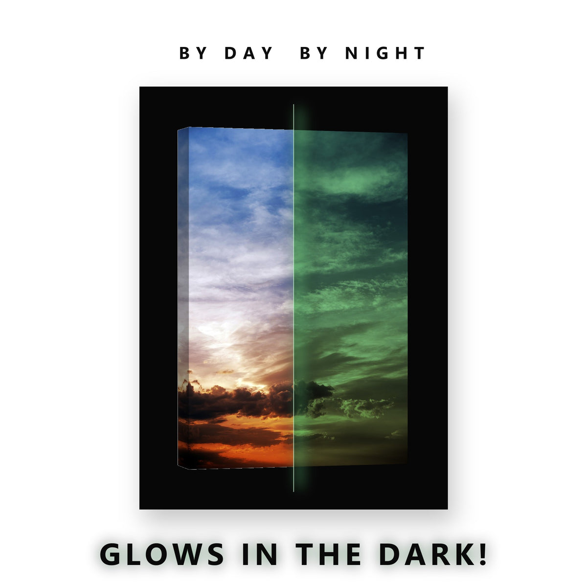 Wide Sunset Sky Clouds Glow in the Dark Canvas Wall Art for Bedroom, glowing at night