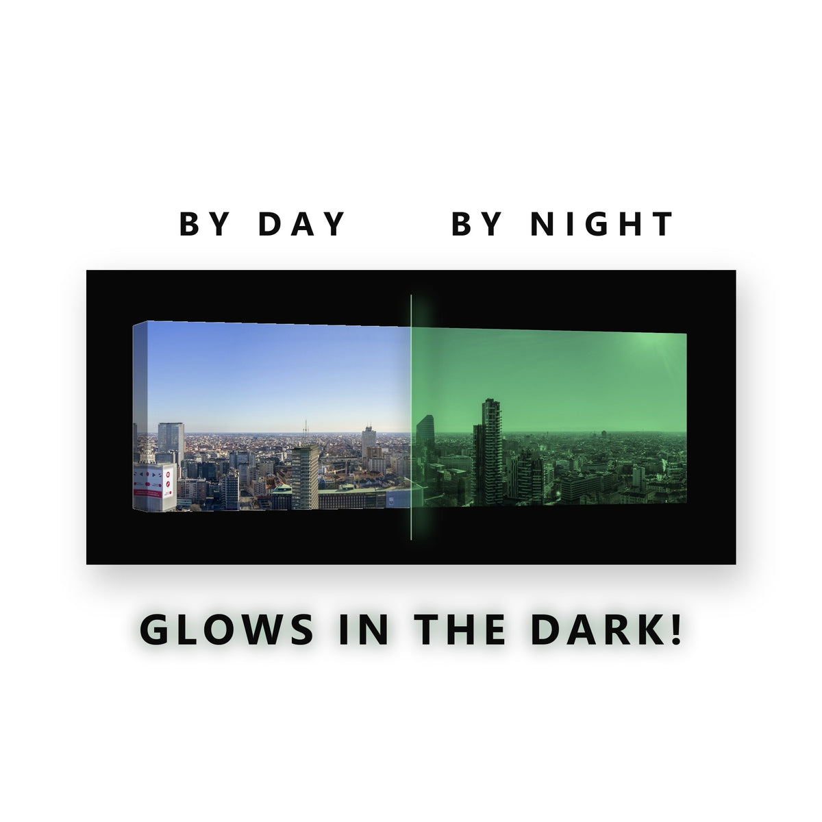 City Skyline Towers Glow in the Dark Canvas Wall Art for Office, glowing at night
