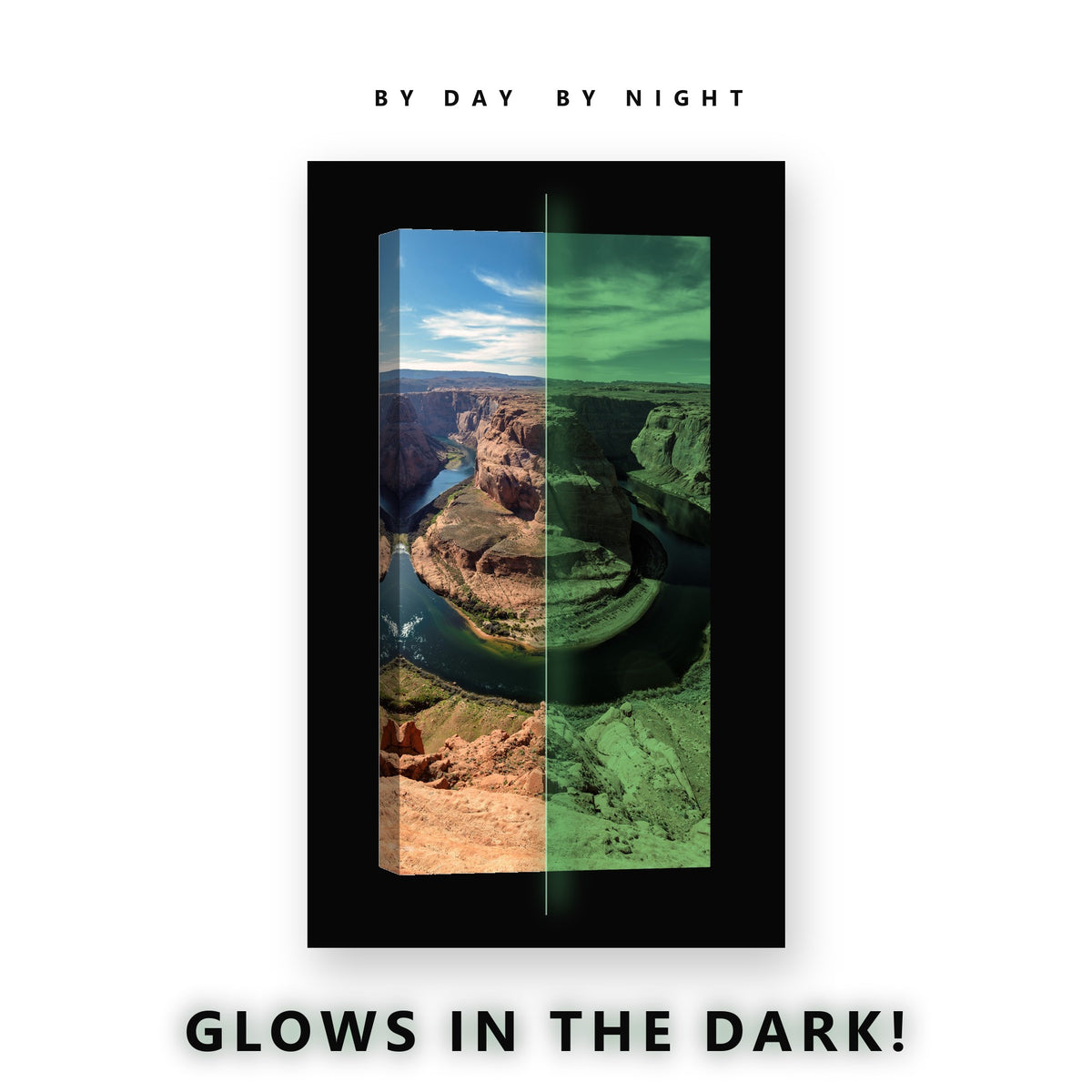 Alpine Sunset Green Lake Glow in the Dark Canvas Wall Art for Living Room, glowing at night
