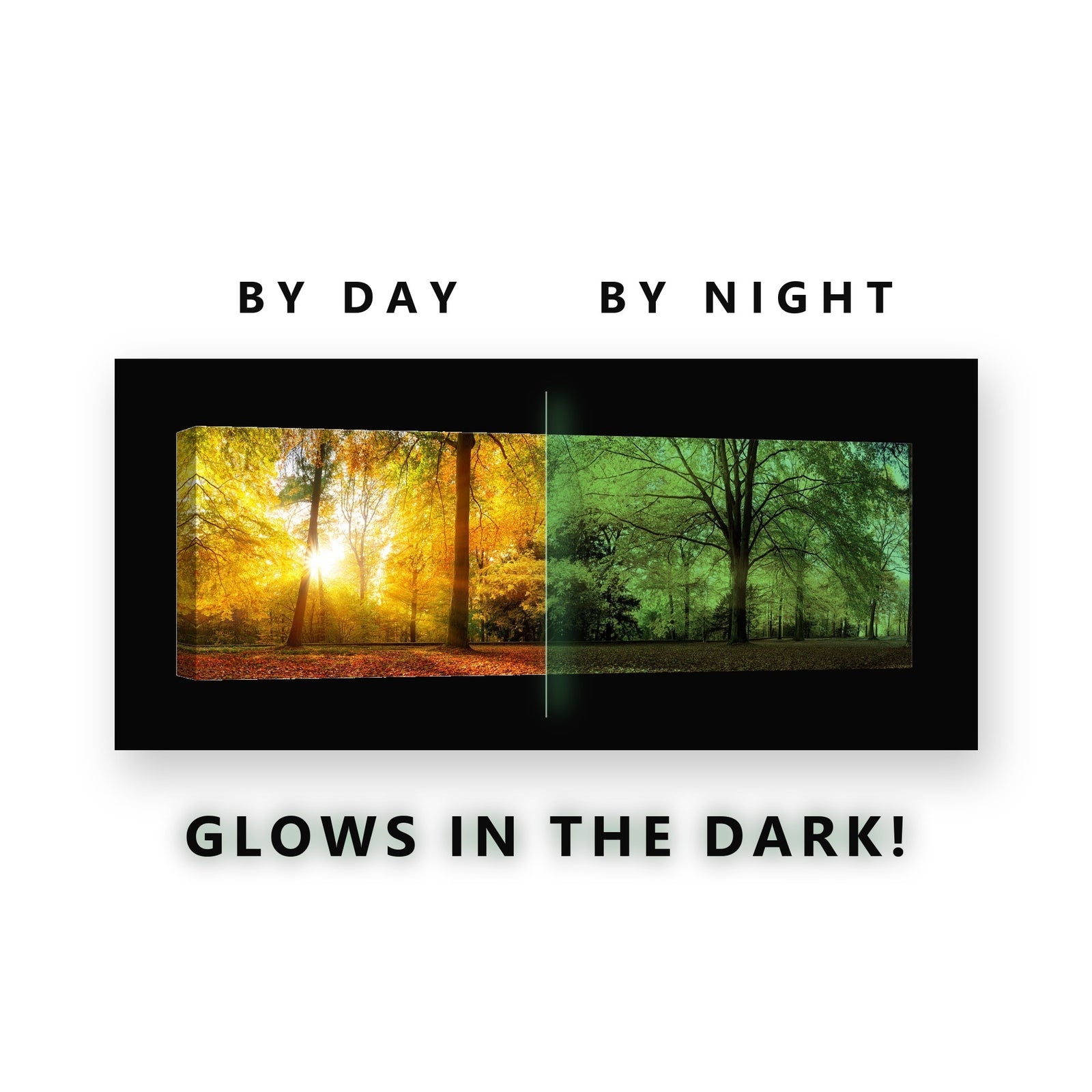 Golden Autumn Forest Path Glow in the Dark Canvas Wall Art for Living Room, glowing at night