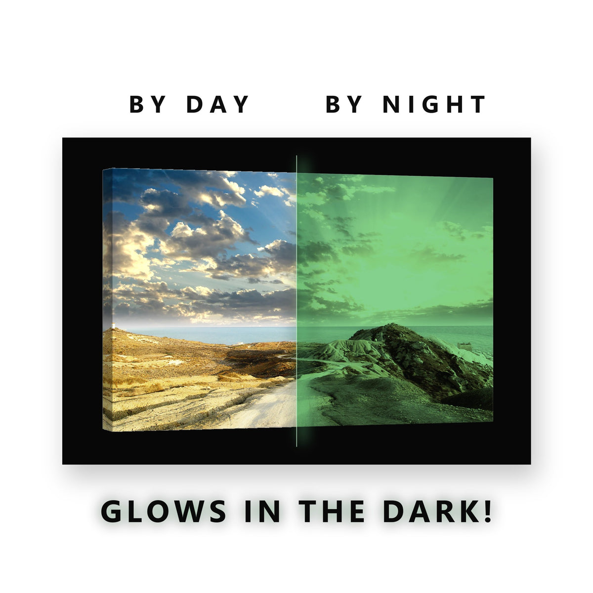 Sun Rays Desert Trail Glow in the Dark Canvas Wall Art for Office, glowing at night