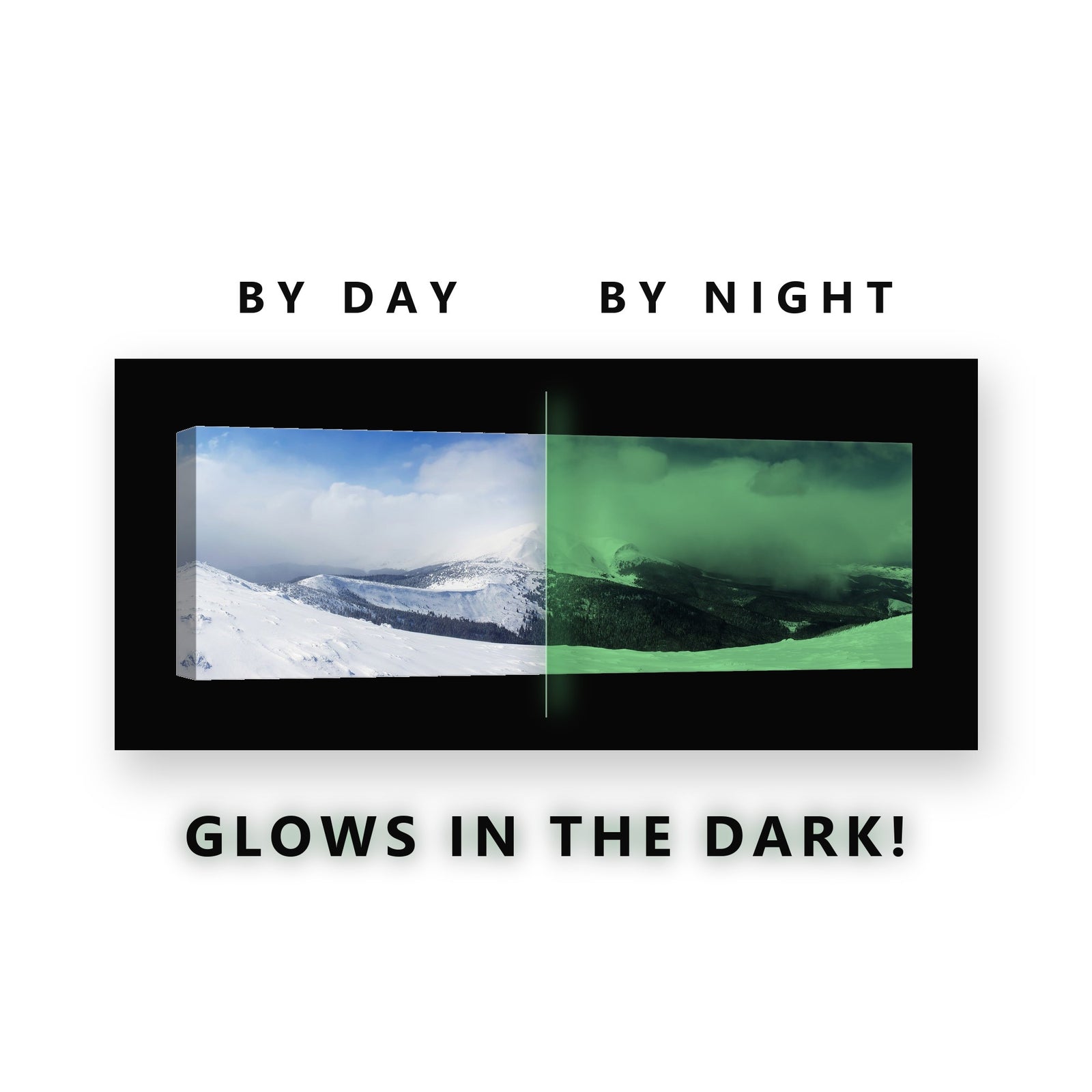 Snowy Peak Cloud Forest Glow in the Dark Canvas Wall Art for Office, glowing at night