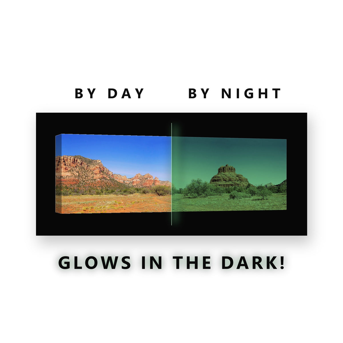 Red Rock Desert Butte Glow in the Dark Canvas Wall Art for Office, glowing at night