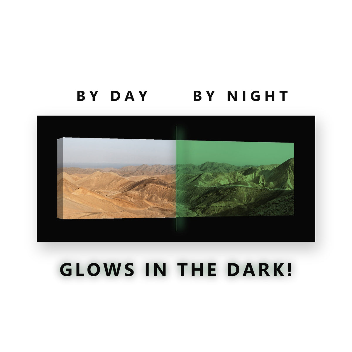 Golden Desert Canyon Hills Glow in the Dark Canvas Wall Art for Office, glowing at night