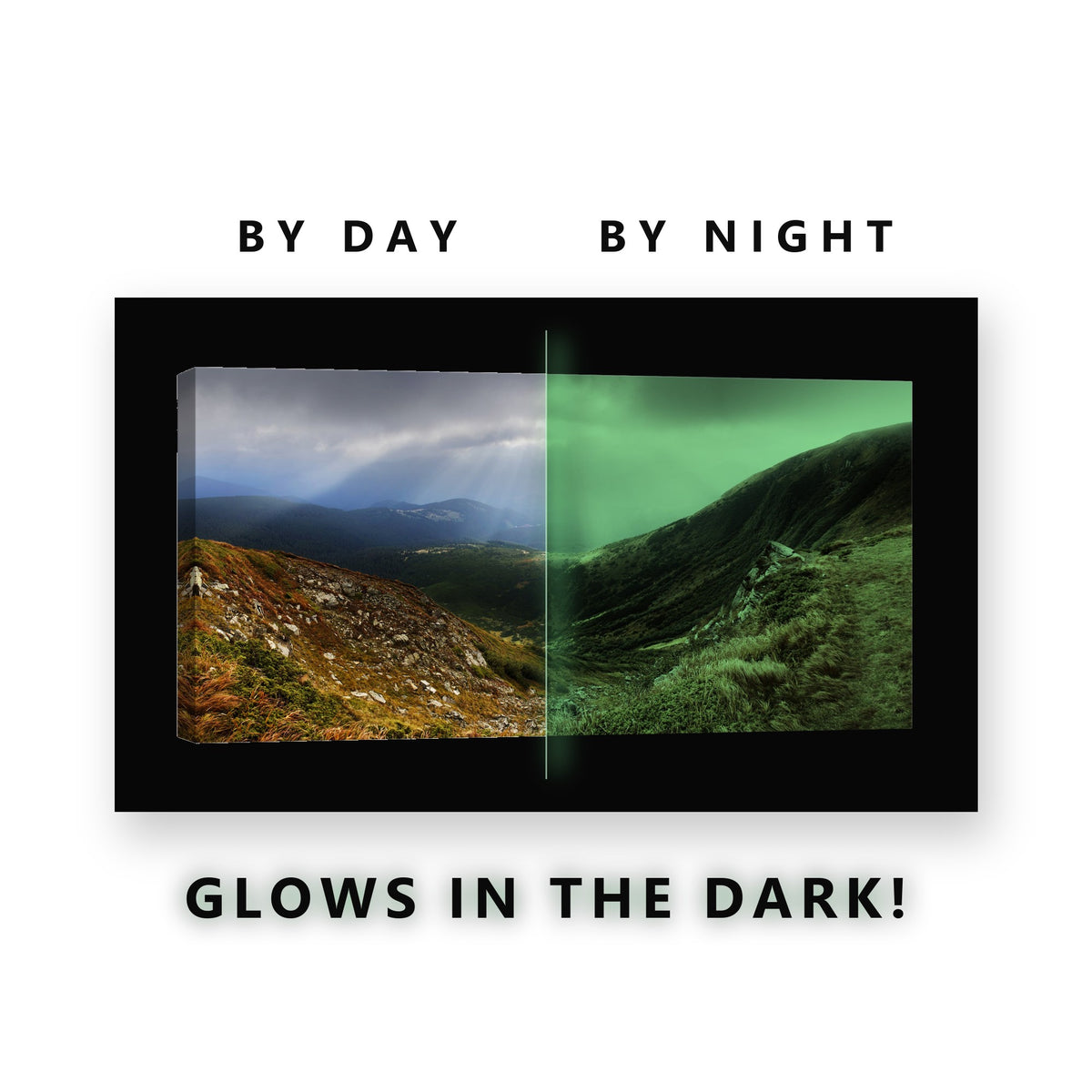 Sun Rays Storm Clouds Valley Glow in the Dark Canvas Wall Art for Living Room, glowing at night