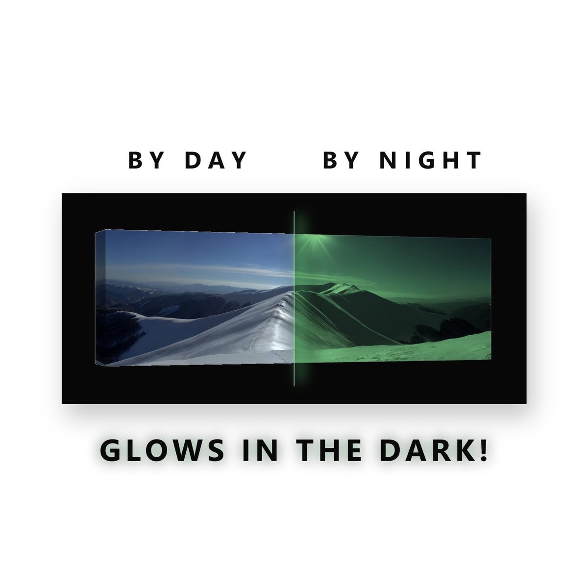 Sharp Snowy Peak Sun Glow in the Dark Canvas Wall Art for Living Room, glowing at night